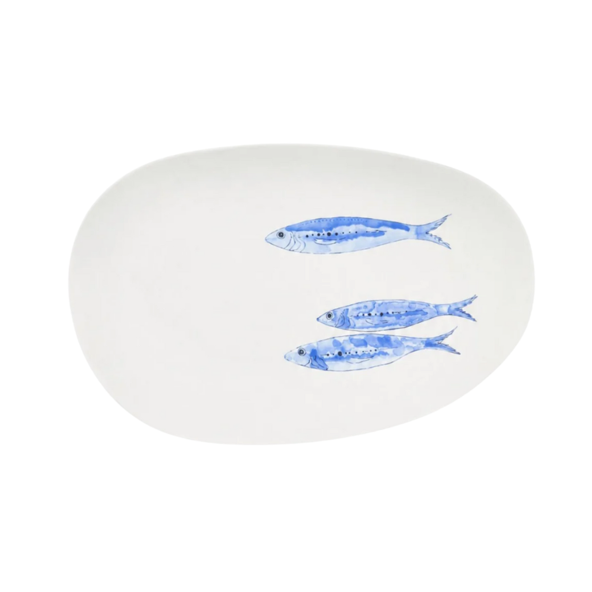 Servierteller oval mit blauen Fischen
