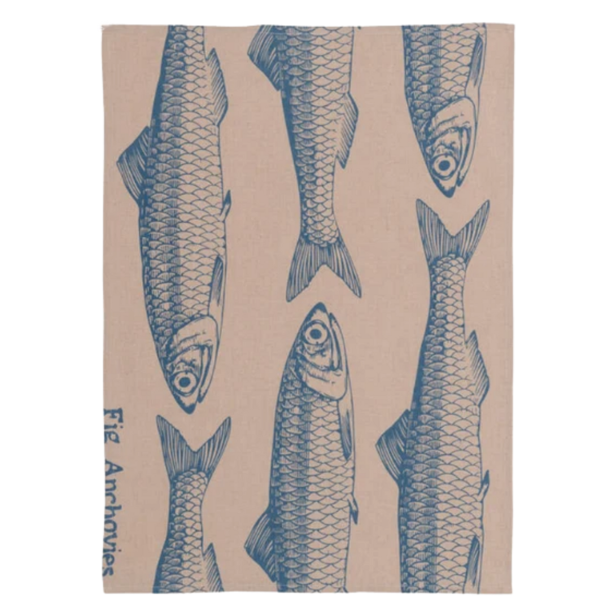 Geschirrtuch beige m/ blauen Fischen