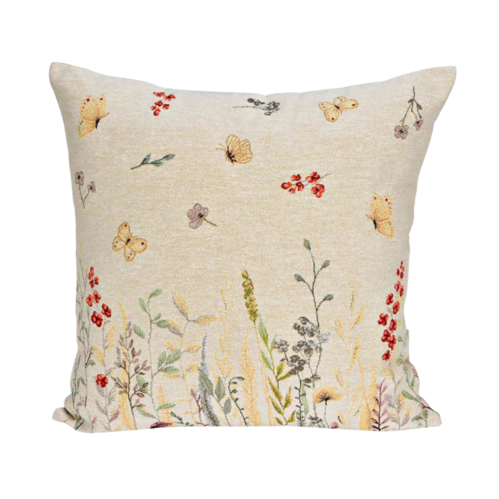 Polsterüberzug beige mit Blumen und Schmetterlingen