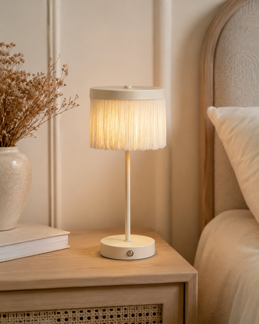 LED Lampe mit Fransen creme