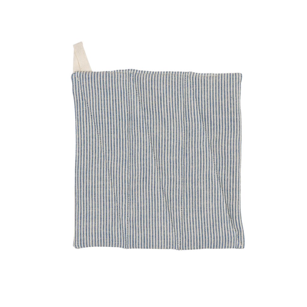 Topflappen creme mit blauen dünnen Streifen