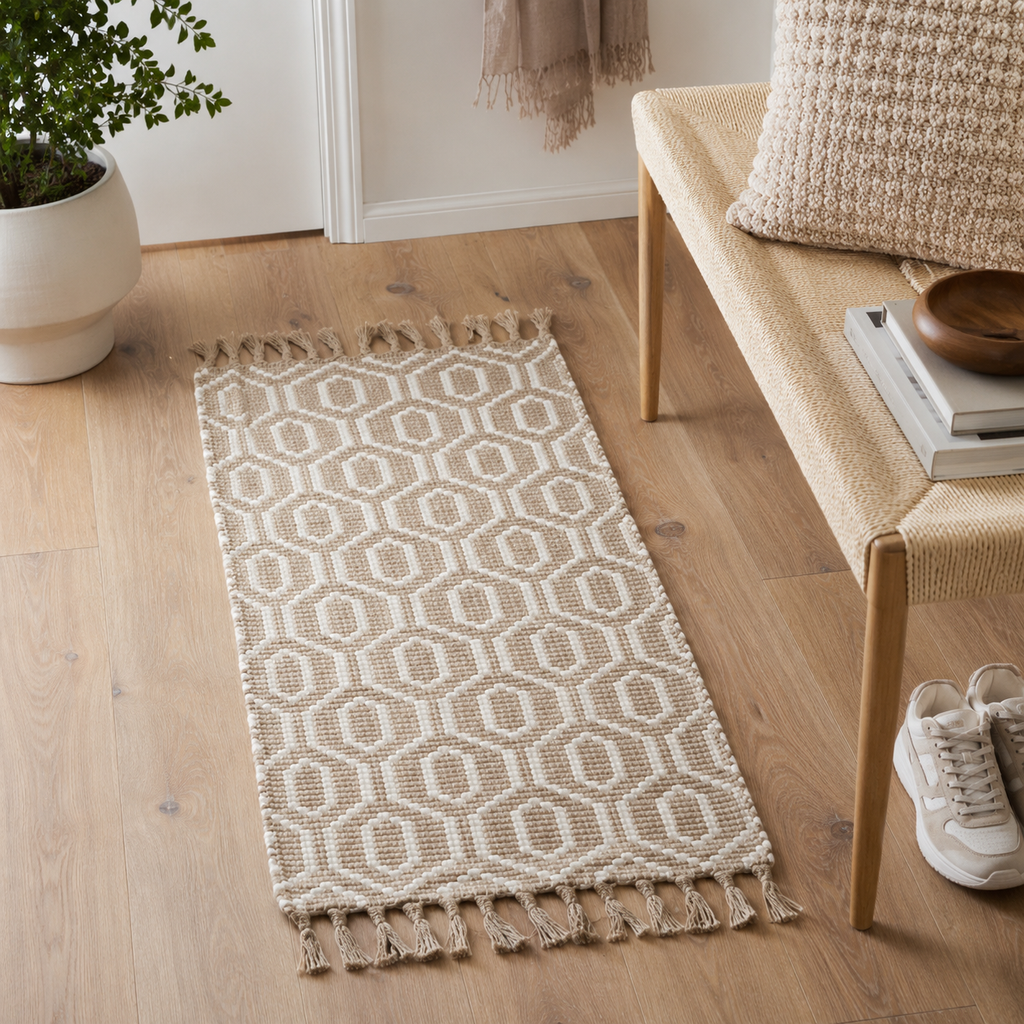 Teppich beige mit Fransen