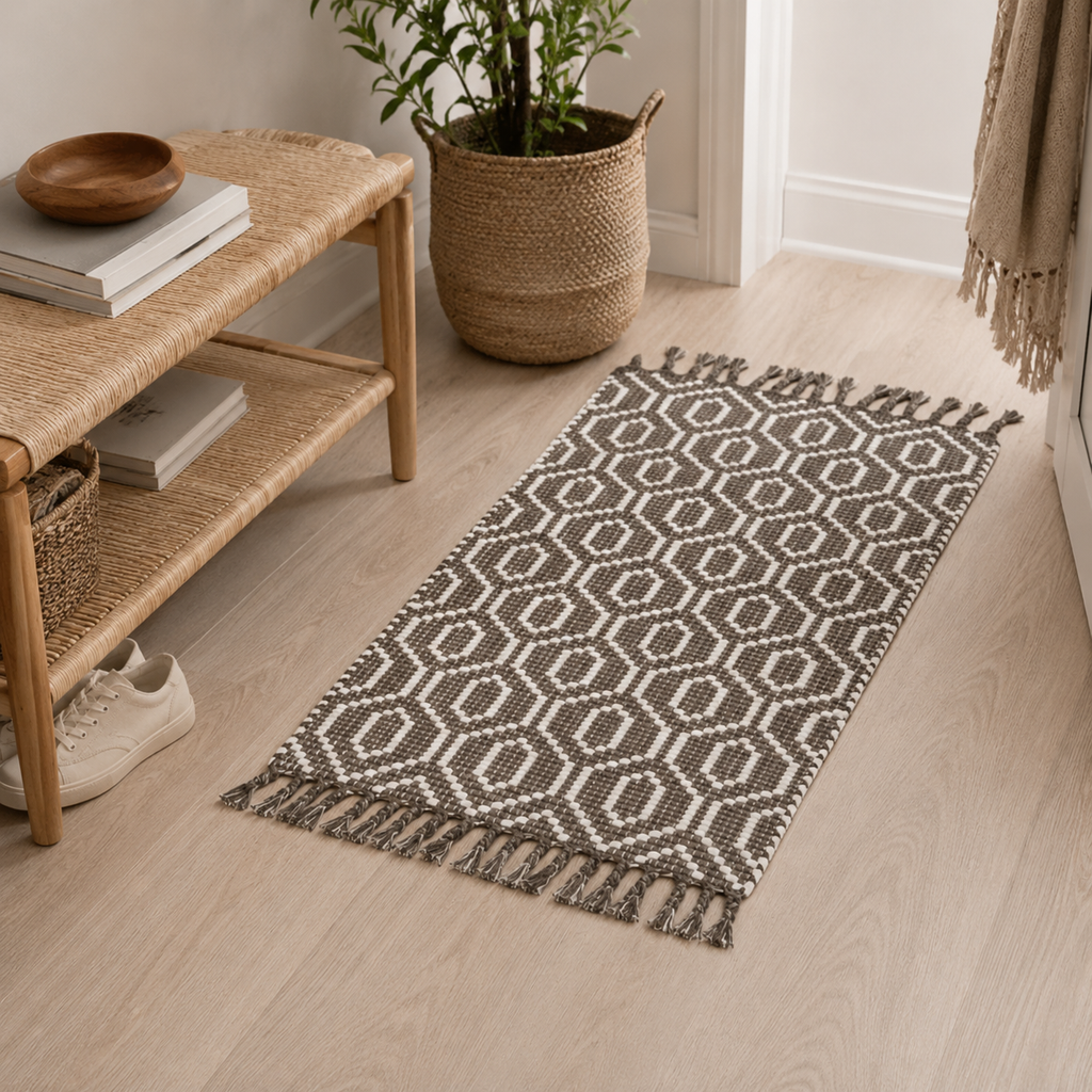 Teppich dunkelbeige mit Fransen
