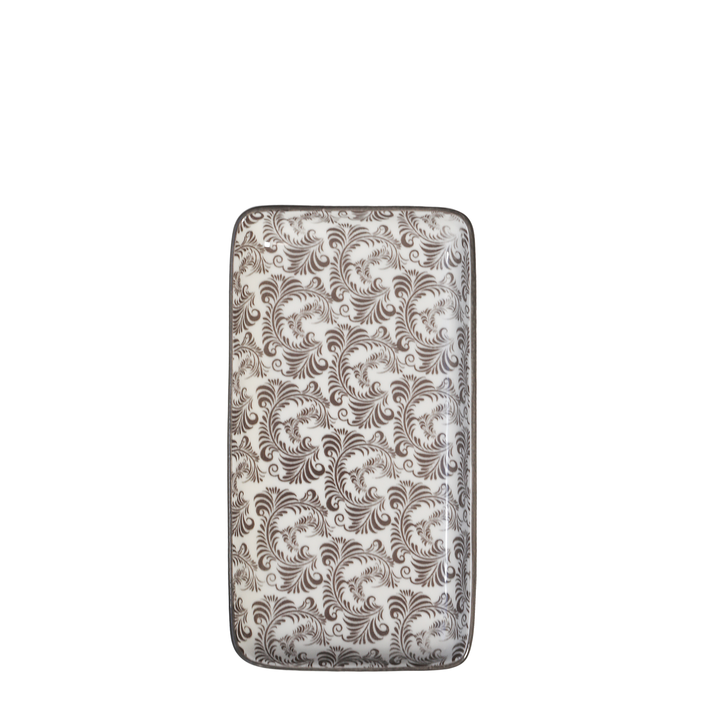 Teller rechteckig mit floralem mocca-farbenen Muster