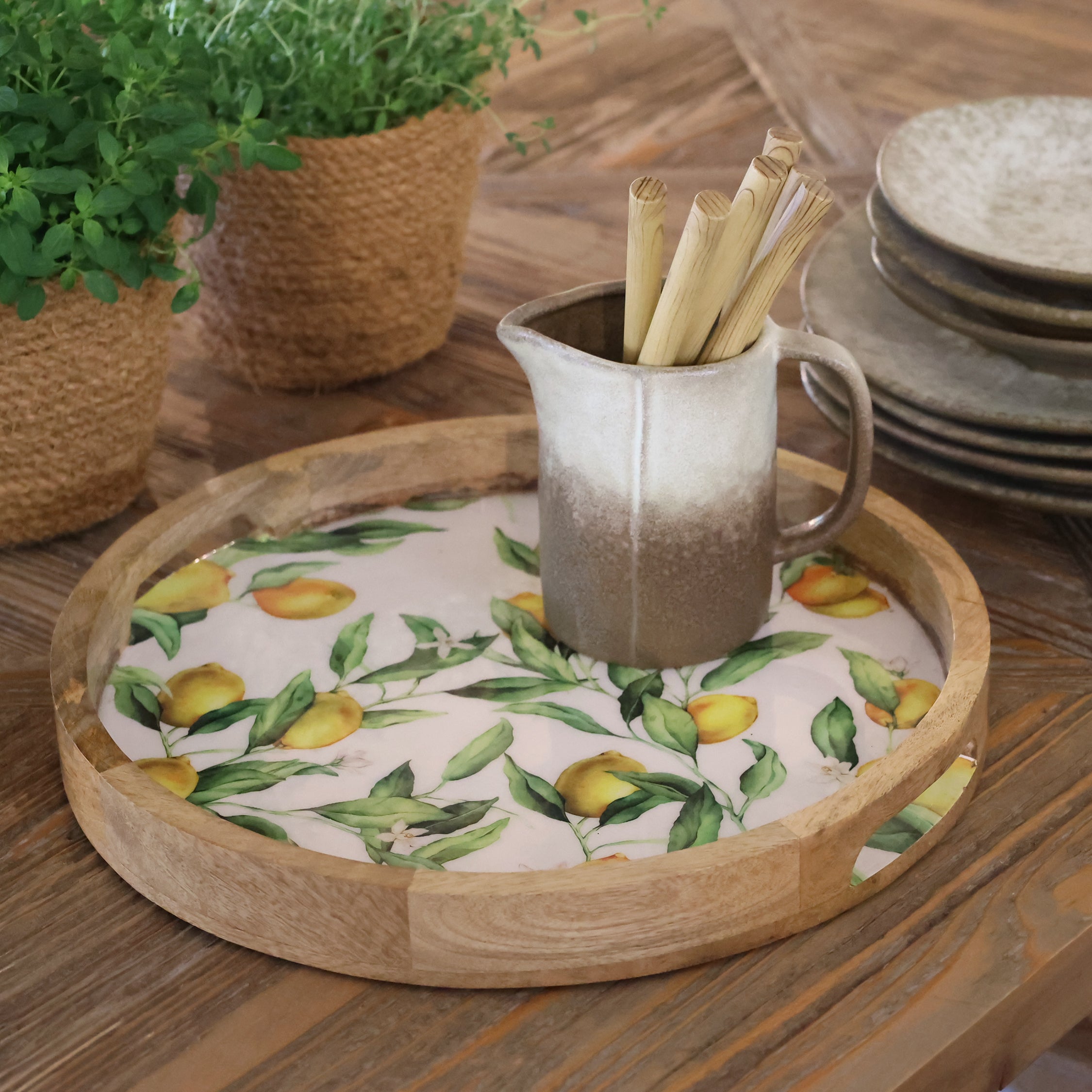 Tablett Zitronen Mangoholz
