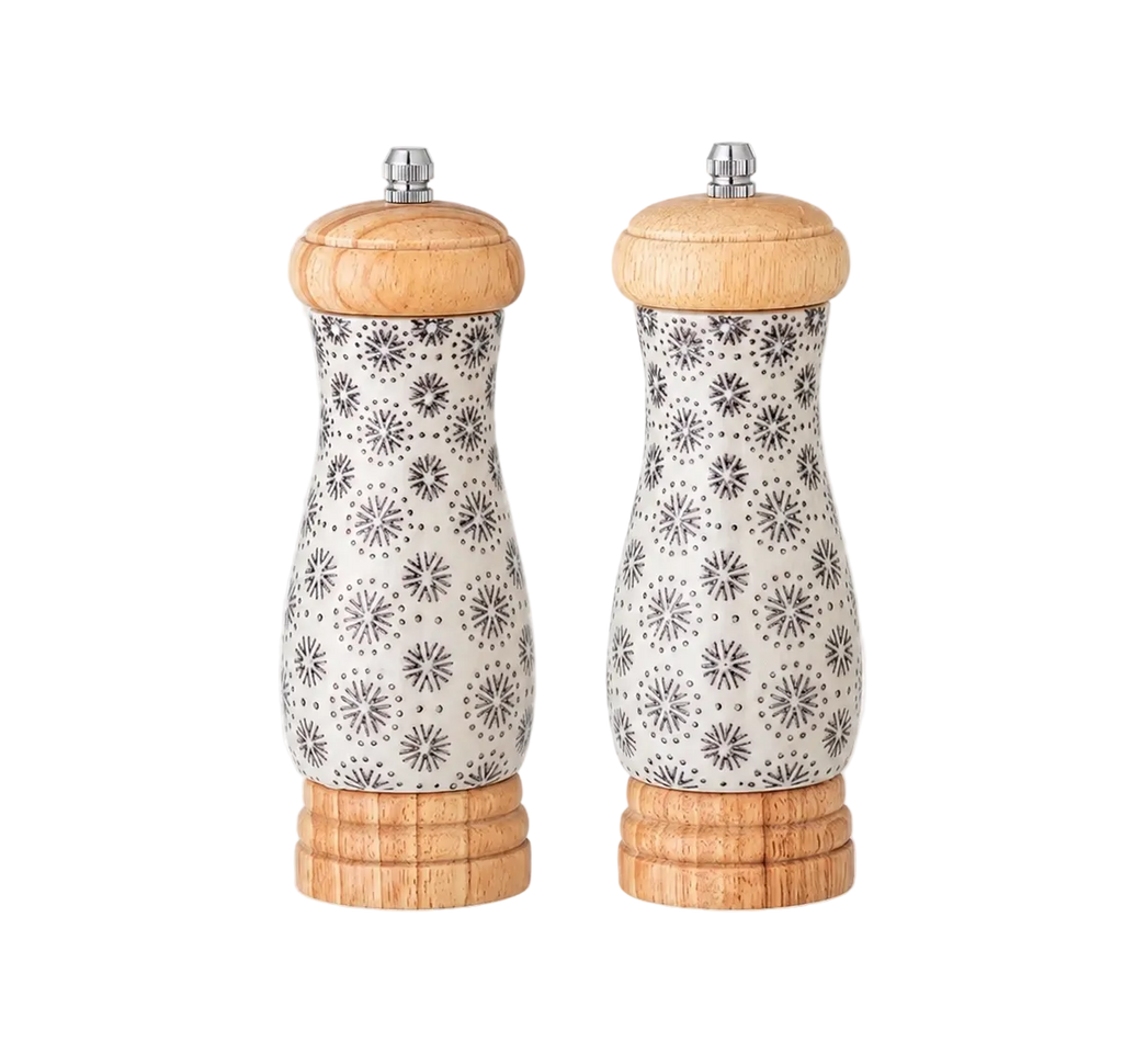 Salz & Pfeffer Set creme mit grauen Blumen