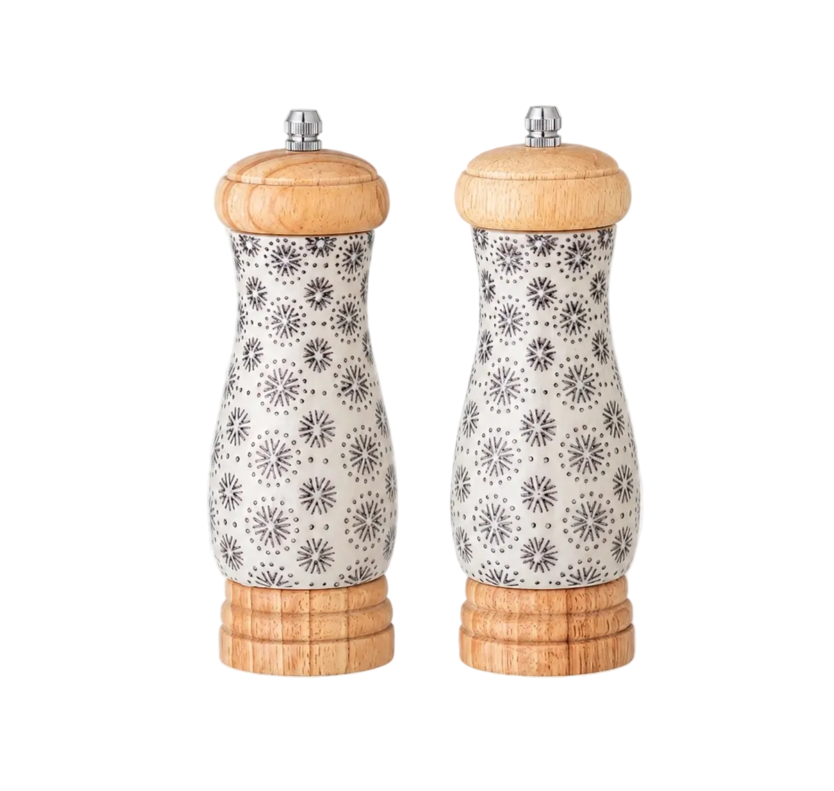 Salz & Pfeffer Set creme mit grauen Blumen