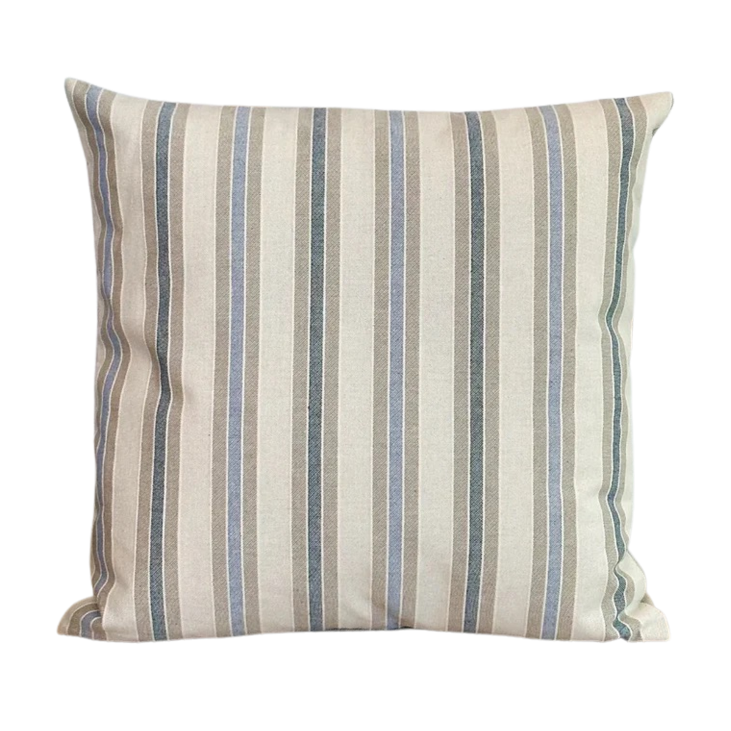 Polsterüberzug creme mit blau beigen Streifen / Rückseite einfärbig beige