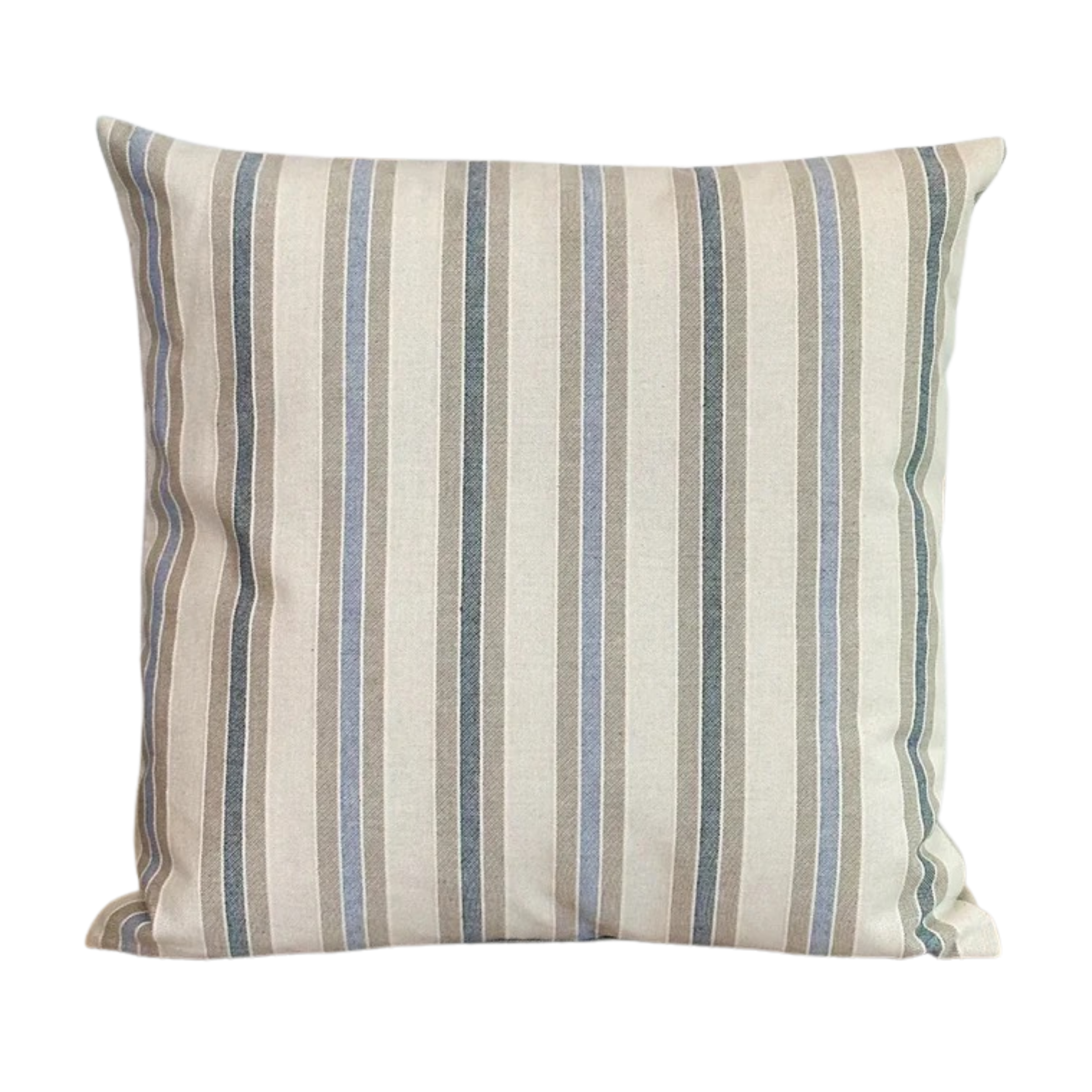Polsterüberzug creme mit blau beigen Streifen / Rückseite einfärbig beige