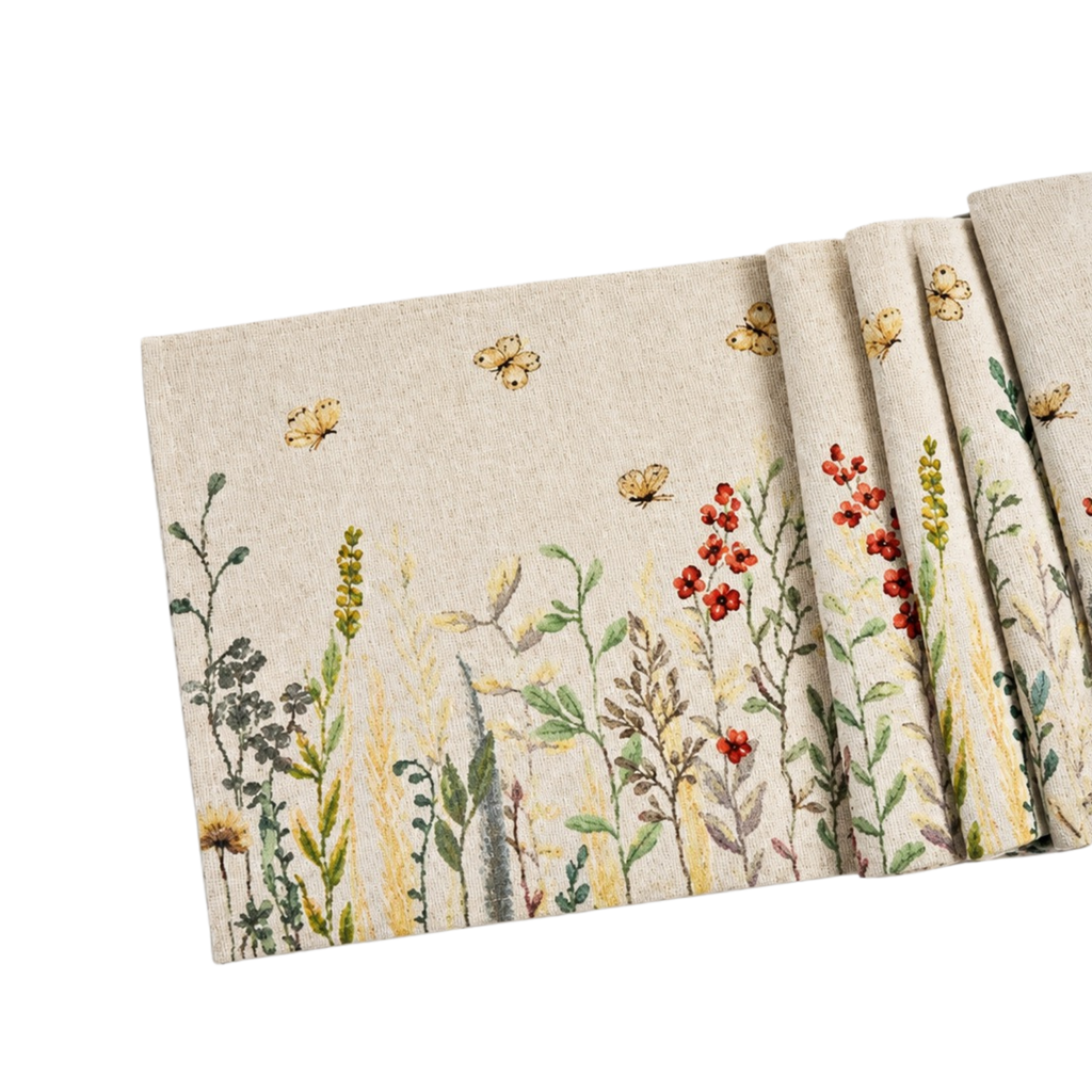 Tischläufer mit Blumen und Schmetterlingen