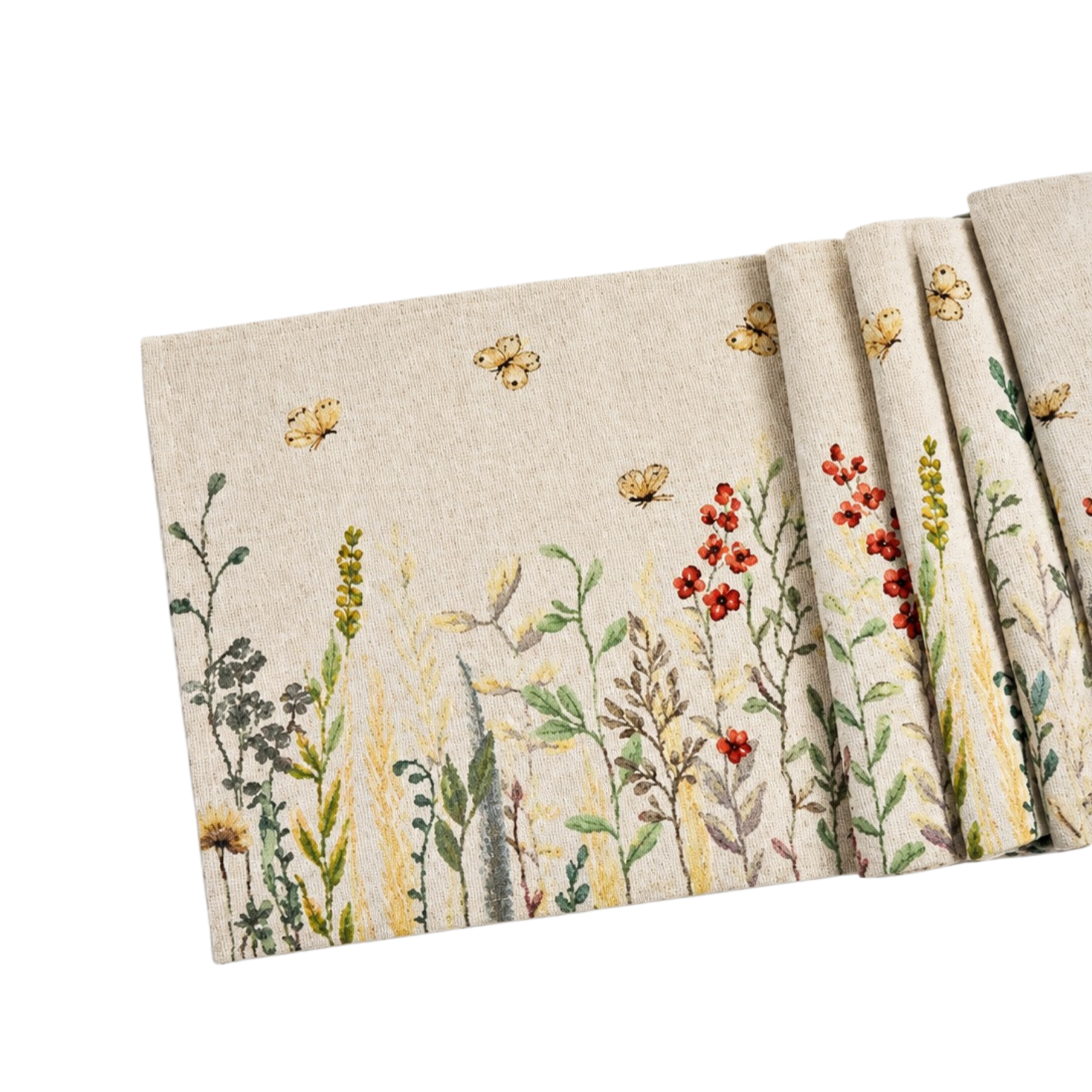 Tischläufer mit Blumen und Schmetterlingen