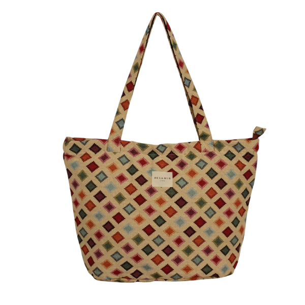 De La Mur Shopper beige mit buntem geometrischen Muster mit Zip