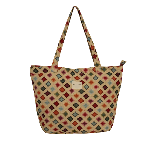 Seabreeze De La Mur Shopper Tasche in Beige mit buntem geometrischem Jacquardmuster und Reißverschluss