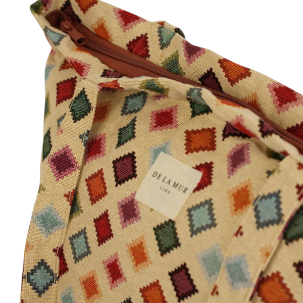 De La Mur Shopper beige mit buntem geometrischen Muster mit Zip