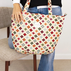De La Mur Shopper beige mit buntem geometrischen Muster mit Zip