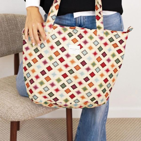 De La Mur Shopper beige mit buntem geometrischen Muster mit Zip