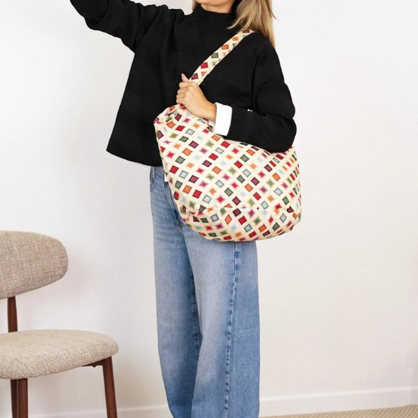 De La Mur Shopper beige mit buntem geometrischen Muster mit Zip
