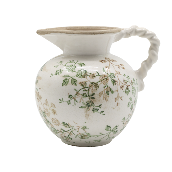 Krug mit Zweig/Blumenmotiv in mokka/grün