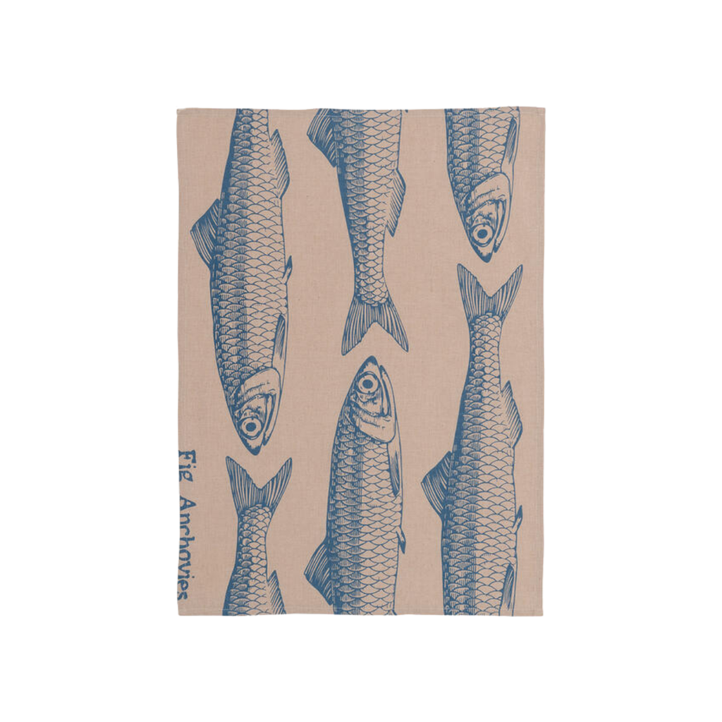 Geschirrtuch beige m/ blauen Fischen