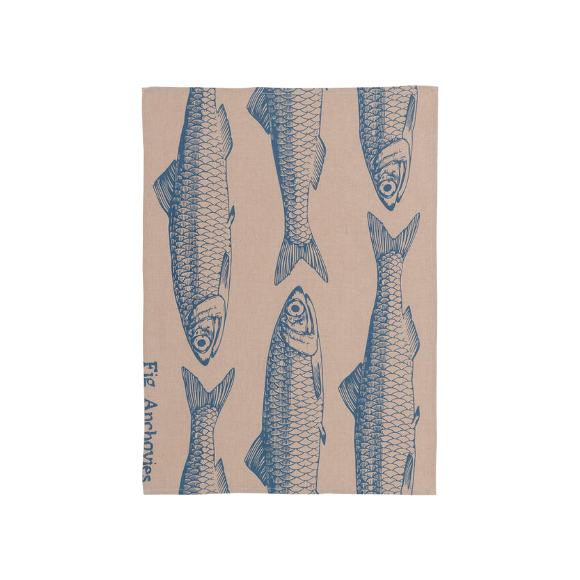 Geschirrtuch beige m/ blauen Fischen