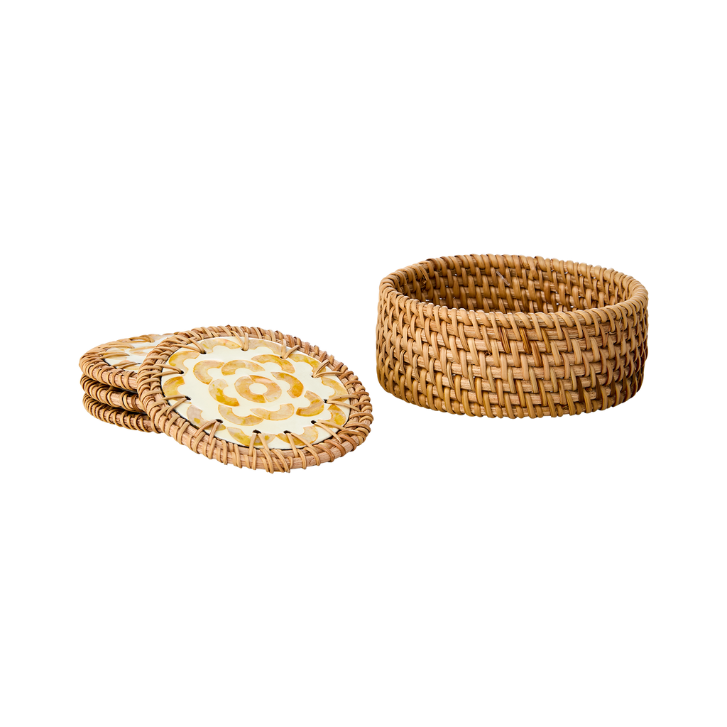 Glasuntersetzer Rattan gelb