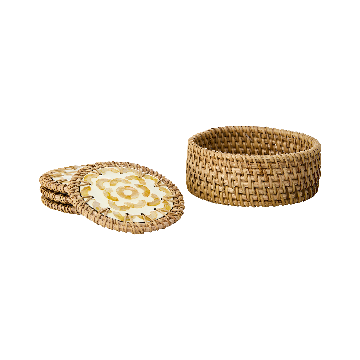 Glasuntersetzer Rattan gelb