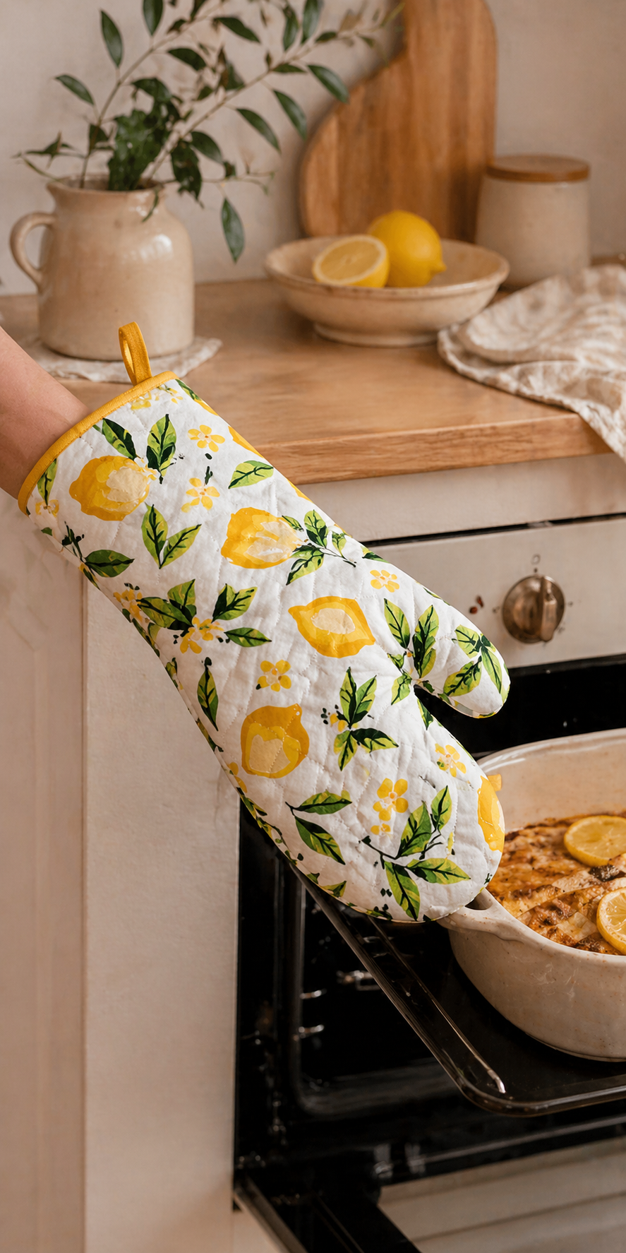 Kochhandschuh mit Zitronen