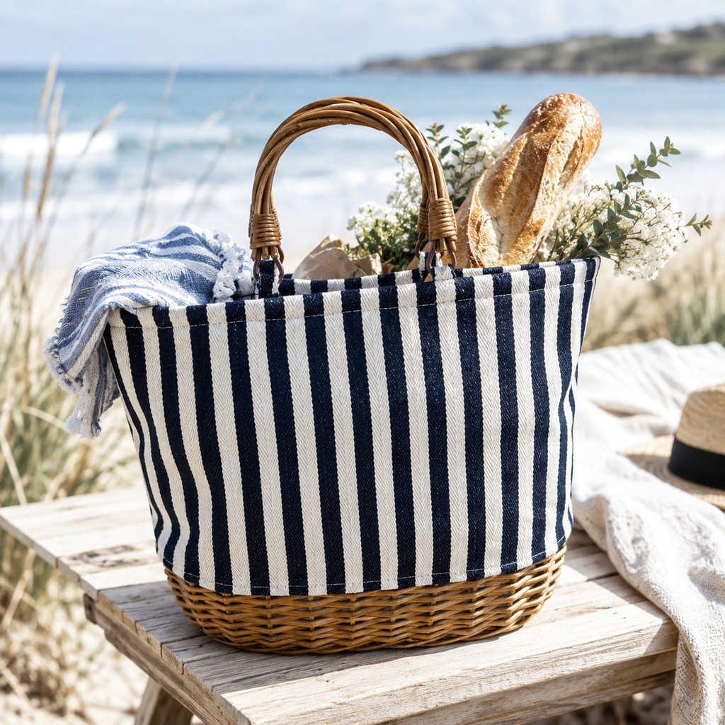 Korb Beach dunkelblau gestreift