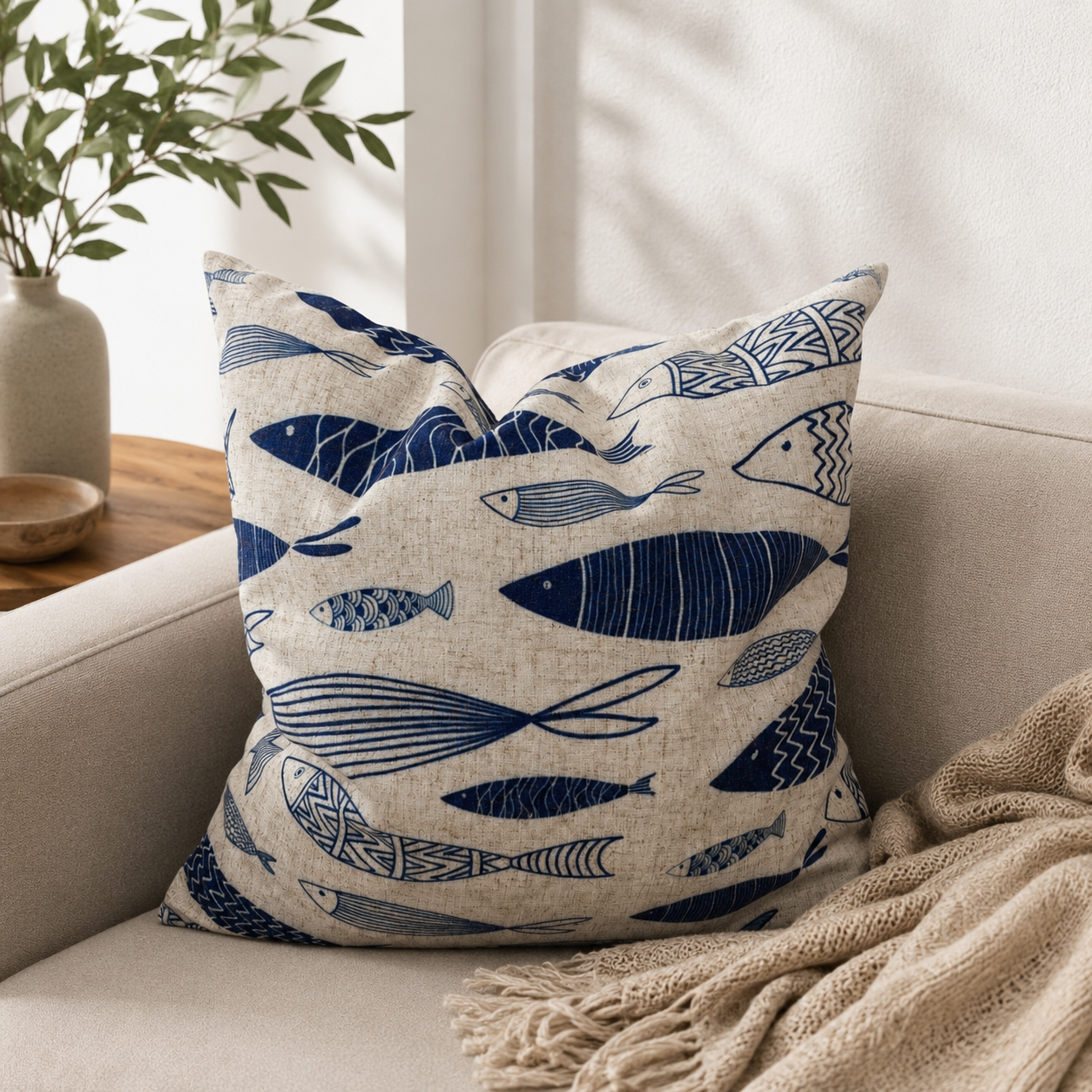 Polsterüberzug Fische dunkelblau