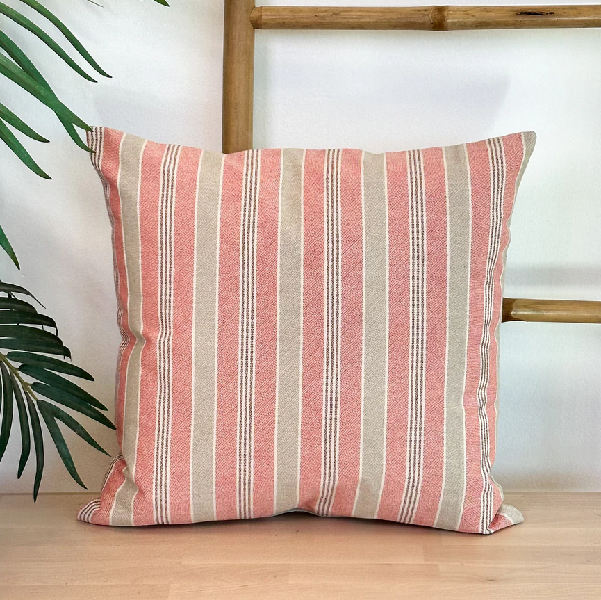 Polsterüberzug rosa mit beigen Streifen / Rückseite einfärbig beige