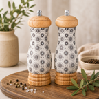 Salz & Pfeffer Set creme mit grauen Blumen