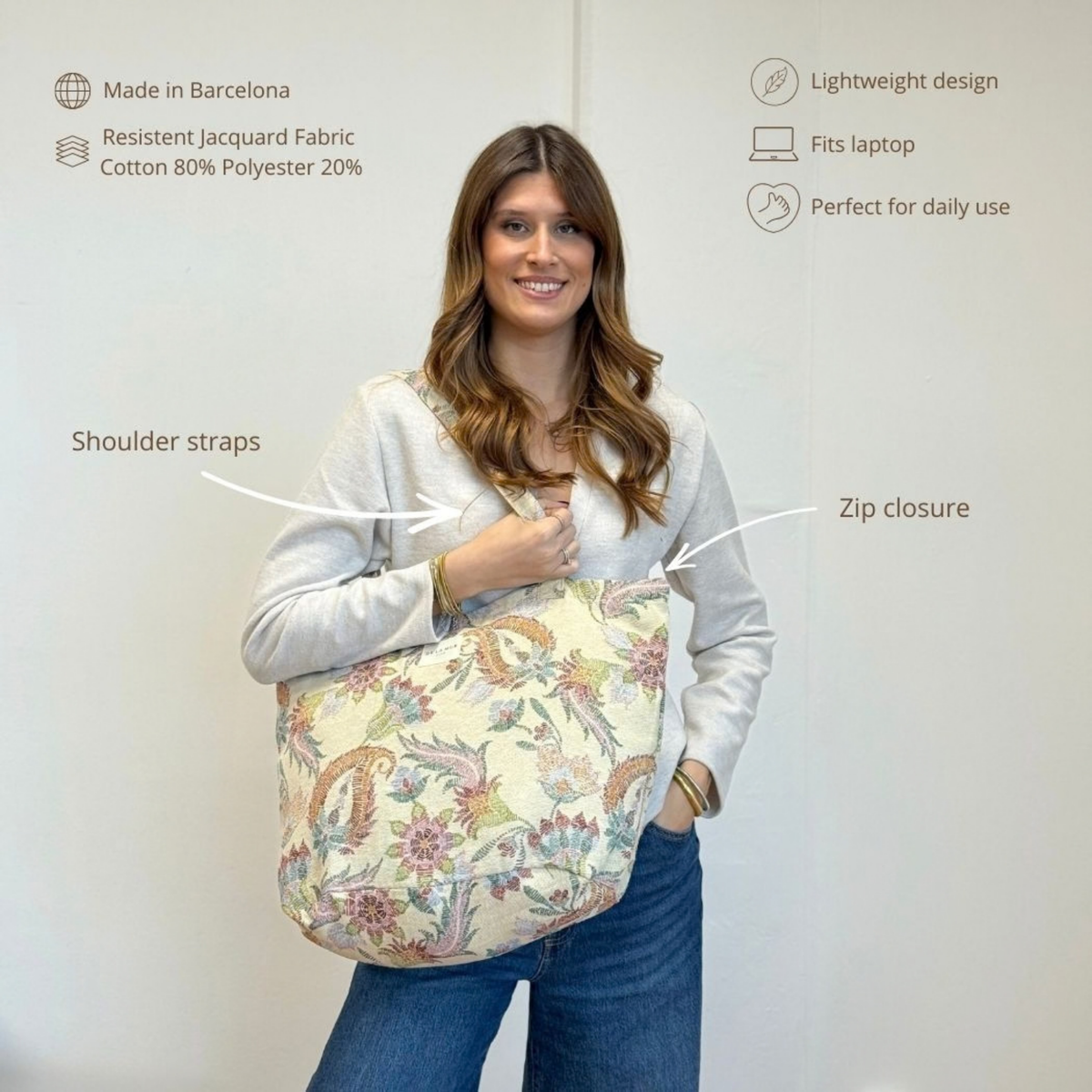 De La Mur Shopper mit Zip in Blumenmuster