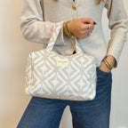 Tasche mit Tragegriffe beige gemustert