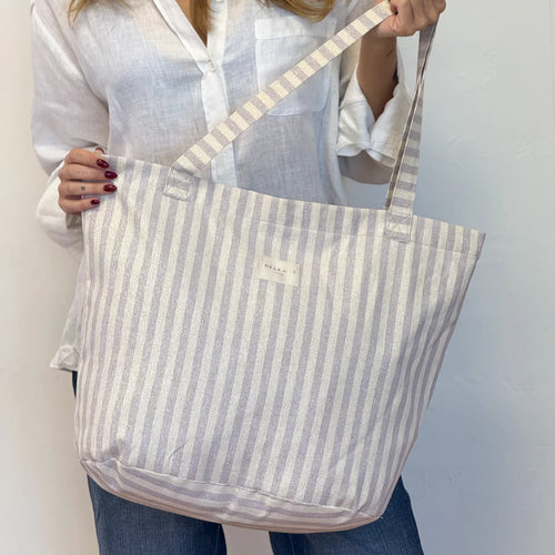 De La Mur Shopper lila-creme glänzend mit Reißverschluss