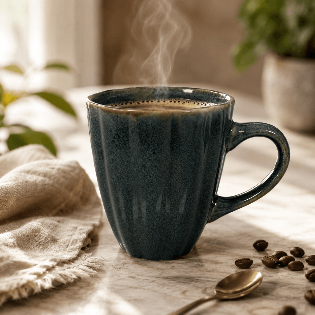 Tasse mit Rillen blau M