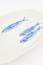 Servierteller oval mit blauen Fischen