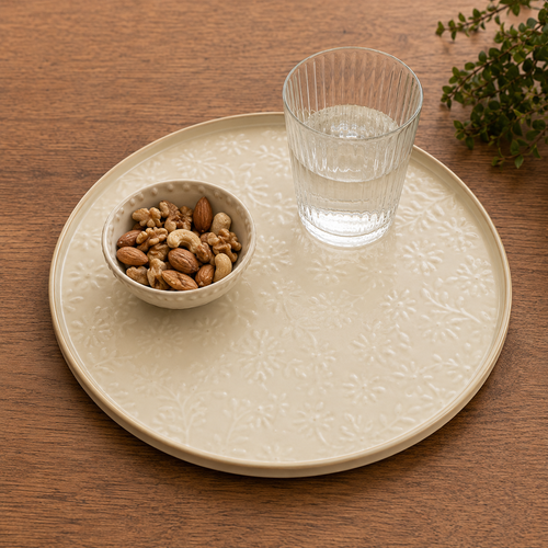 Serviertablett cremefarben rund