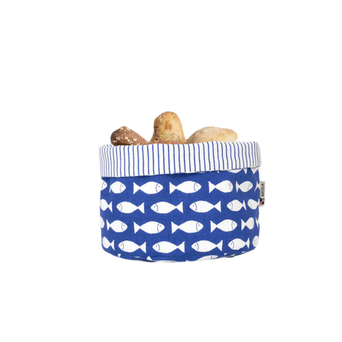 Brotkorb blau mit weißen Fischen