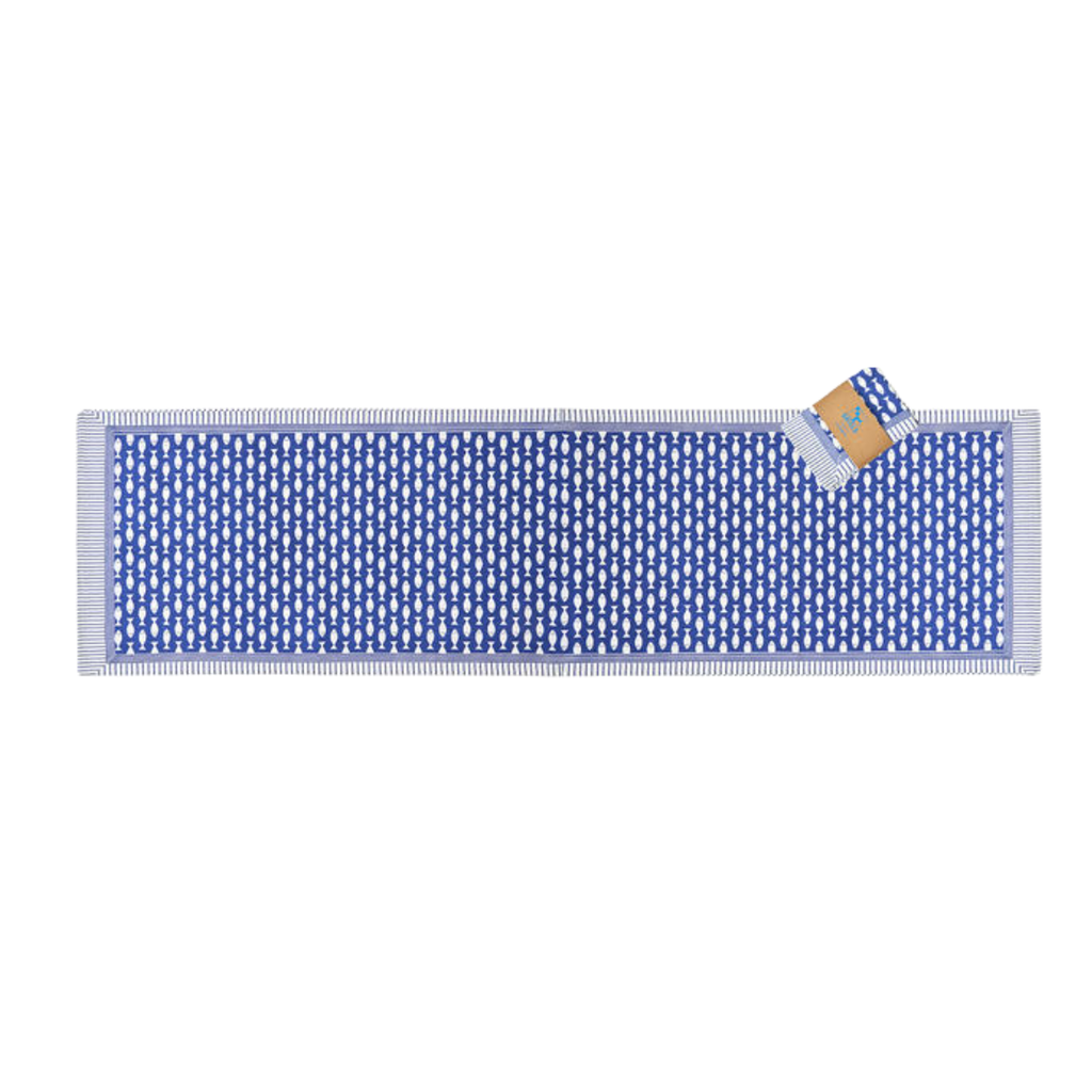 Tischläufer blau mit weißen Fischen