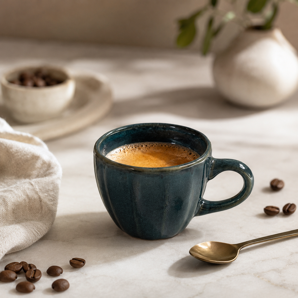 Espressotasse mit Rillen blau